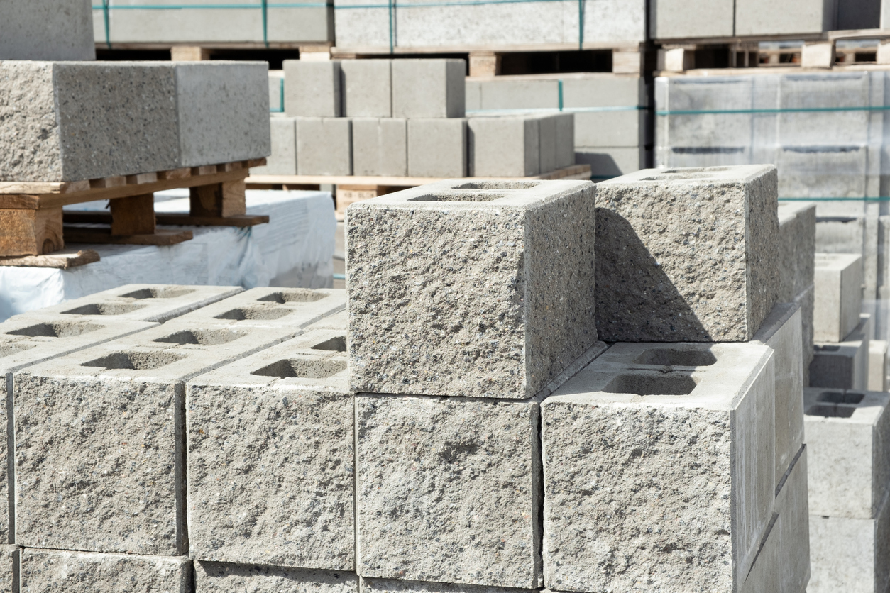 Stacked cement blocks ready for supply